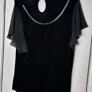 Belldini Elegant Charcoal Grey Top with Rhinestone Detail